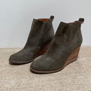 Lucky Brand Olive Green Suede Wedge Booties